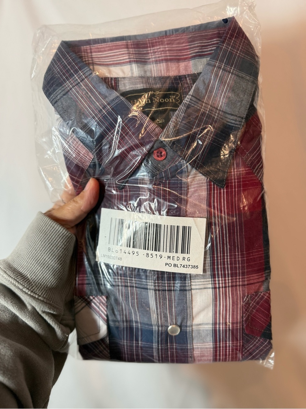 NWT High Noon Men’s Medium Plaid Western Pearl Snap Shirt